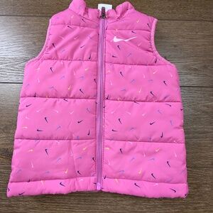 Nike Toddler Girl Logo Puffer Vest, Pink, Swoosh, Zip Front 3T 2-3Y Fall Winter